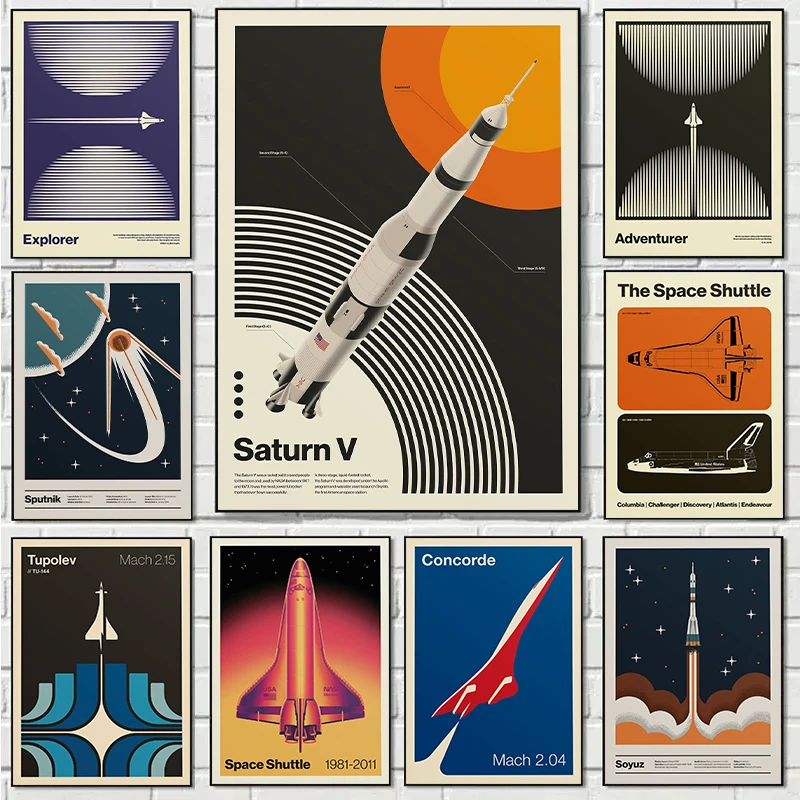 Star Map Poster - Poster Minimalis Sputnik Pesawat Ulang-alik Abstrak