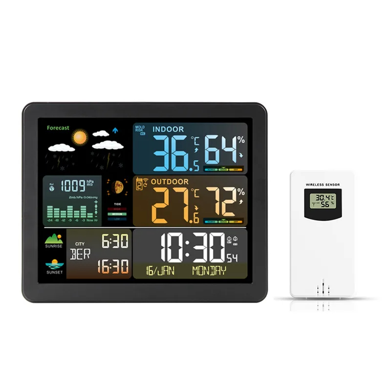 Weather Station Indoor - Jam meja elektronik nirkabel, pengukur suhu